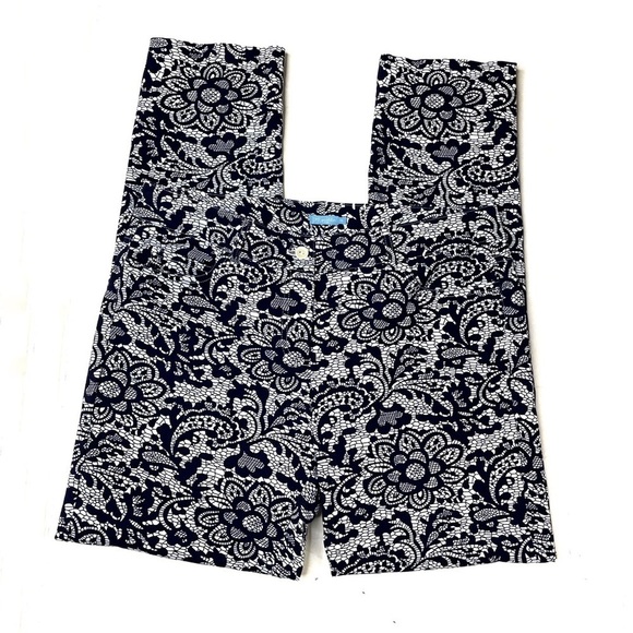 J. McLaughlin Blue Floral Lace Printed Slim Leg Pants - Picture 1 of 3
